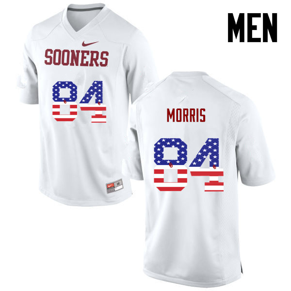 Oklahoma Sooners #84 Lee Morris College Football USA Flag Fashion Jerseys-White